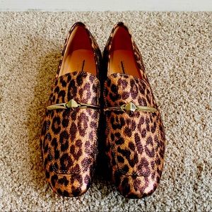 Kate Spade Metallic Leather Leopard Print Versatile Wear Loafers Size 9M